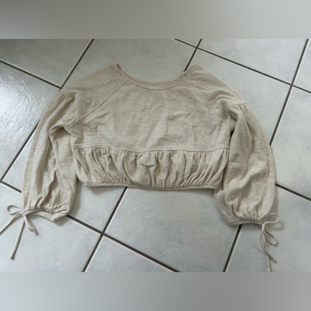 Aerie Cream Balloon Sleeve Top